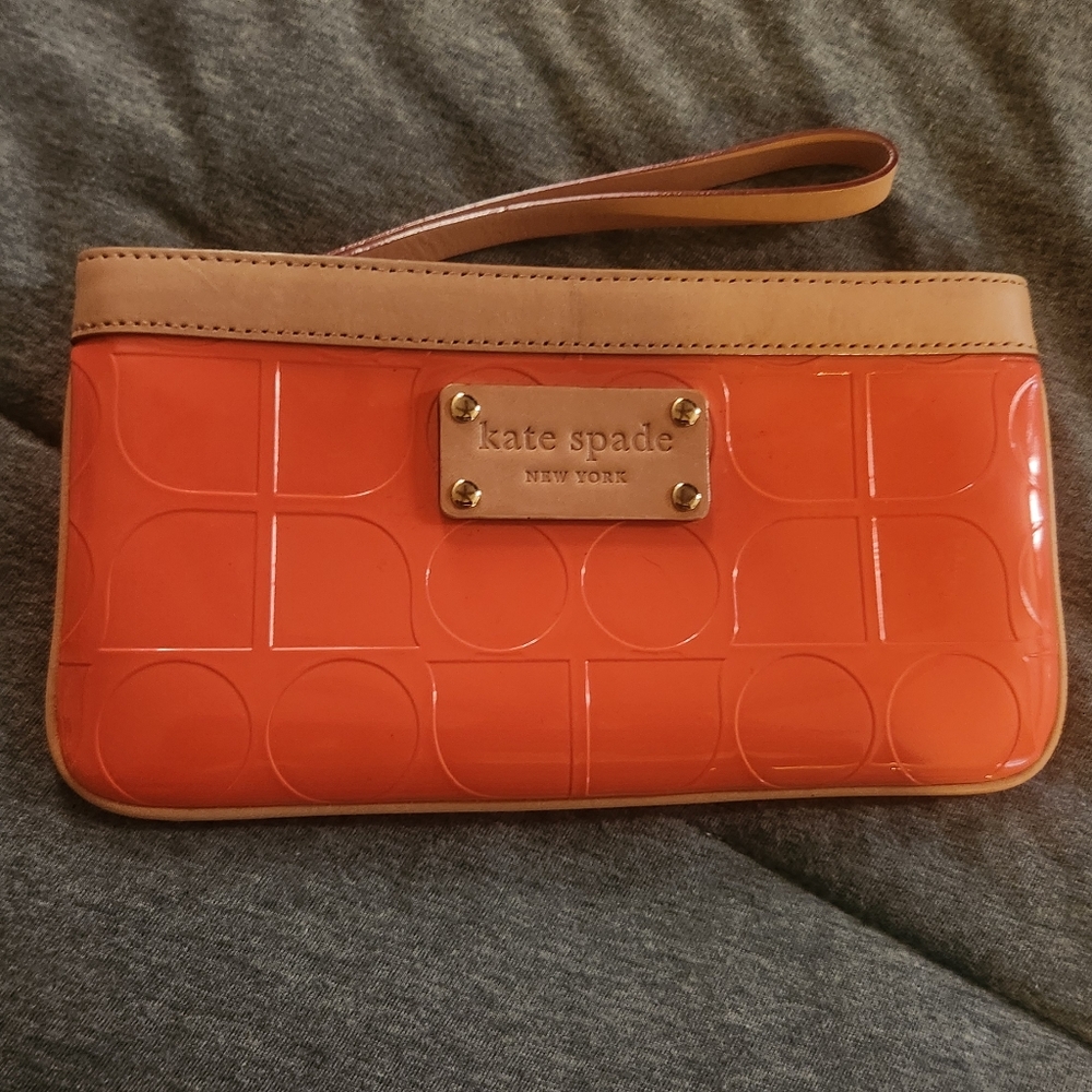 Kate Spade Orange and Tan Wristlet Clutch